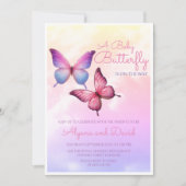 Roze Lavendel Vlinder Baby shower Uitnodiging (Voorkant)