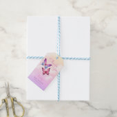 Roze Lavendel Vlinder Meisje Baby shower Cadeaulabel (Met Touw)