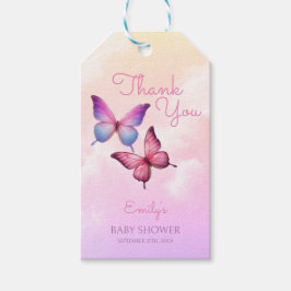 Roze Lavendel Vlinder Meisje Baby shower Cadeaulabel