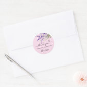 Roze lavendelbloemen bedank hartje ronde sticker (Envelop)