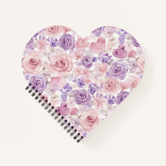 Roze Lavendelbloemen & Harten Notitieboek (Voorkant)