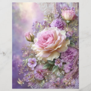 Roze lavendelbloemen Junk Journal Scrapbook Papier
