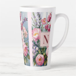 Roze lavendelbloemen moderne waterverf latte mok