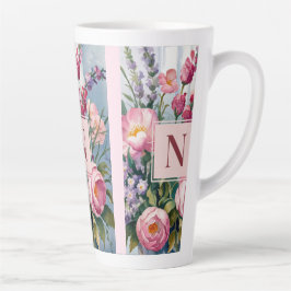 Roze lavendelbloemen moderne waterverf latte mok