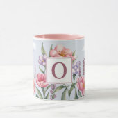 Roze Lavendelbloemen Roze O Monogram Combo Mok (Midden)