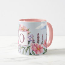 Roze lavendelbloemen Roze O Monogram Combo Mok