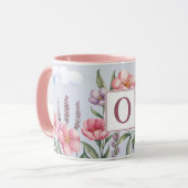 Roze Lavendelbloemen Roze O Monogram Combo Mok (Voorkant links)