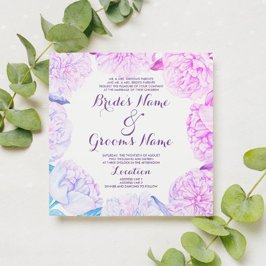 Roze lavender blue waterverf floral Weddenschap Kaart