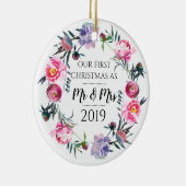 Roze lavender Eerste Kerstmis als de heer & mevrou Keramisch Ornament (Rechts)