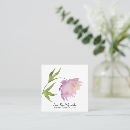 *~* Roze lavender Elegant Waterverf Peony Floral Vierkante Visitekaartje (Staand voorkant)