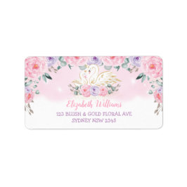 Roze lavender Floral Swan Princess Return Address Etiket