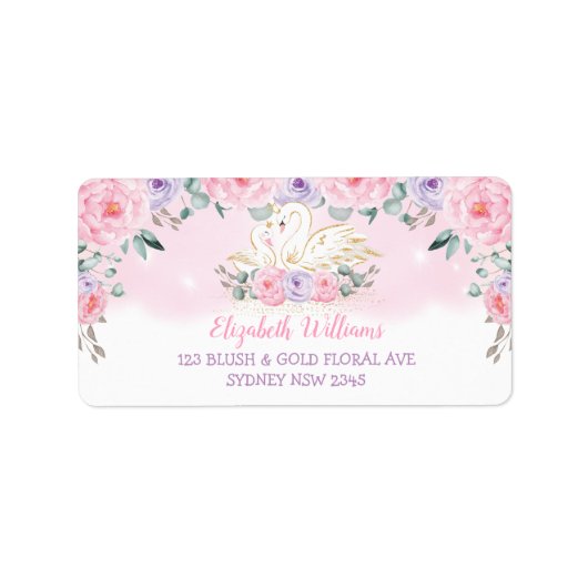Roze lavender Floral Swan Princess Return Address Etiket (Voorkant)