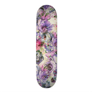 roze lavender florale illustratie skateboard