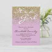 roze lavender & Gold Glitter Baby shower Uitnodige Kaart (Staand voorkant)