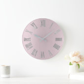 Roze lavender Gray Minimal Metallic Roman Nummers Grote Klok (Huis)