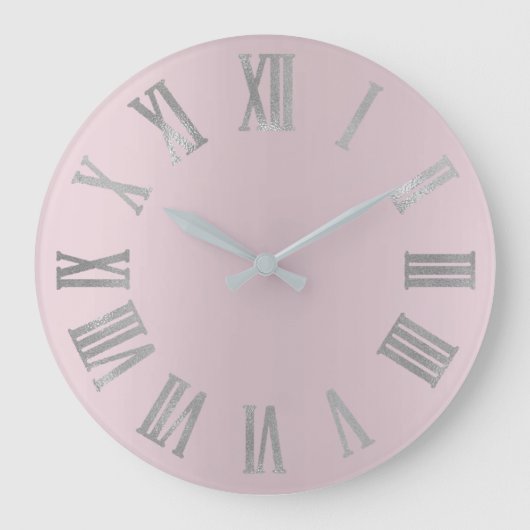 Roze lavender Gray Minimal Metallic Roman Nummers Grote Klok (Voorkant)