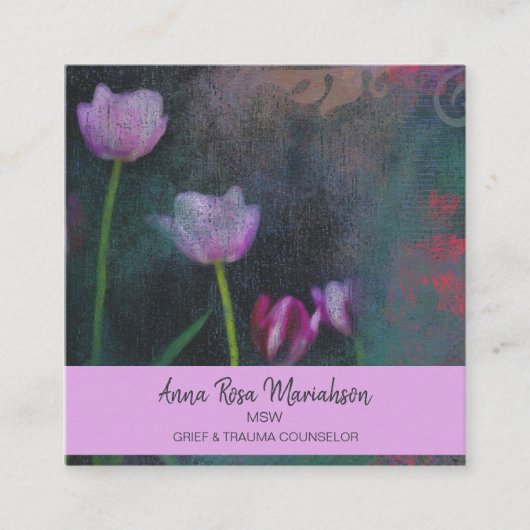 *~* Roze lavender Gray Tulip Shabby  Grunge Vierkante Visitekaartje (Voorkant)