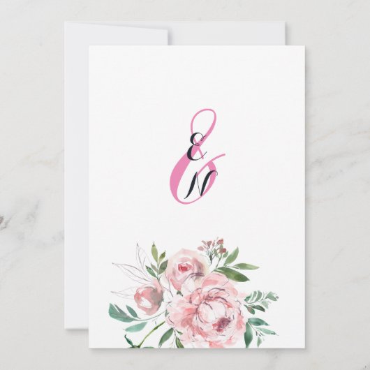 Roze lavender koraal groen bloemthema bruiloft kaart (Achterkant)