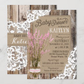 Roze lavender Wood Lace Rustisch Baby shower Kaart (Voorkant / Achterkant)