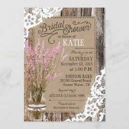 Roze lavender Wood Lace Rustisch Vrijgezellenfeest Kaart