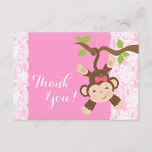 Roze leace Monkey Baby Girl Bedankkaart