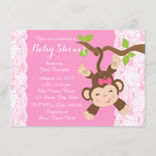Roze leace Monkey Baby Girl Shower Kaart