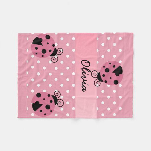 Roze leadybug Polka Dot Personalized Fleece Blanke Deken (Voorkant (Horizontaal))