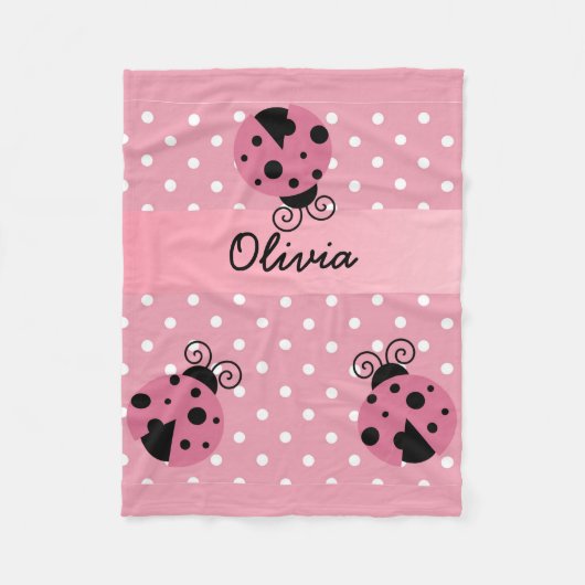 Roze leadybug Polka Dot Personalized Fleece Blanke Deken (Voorkant)