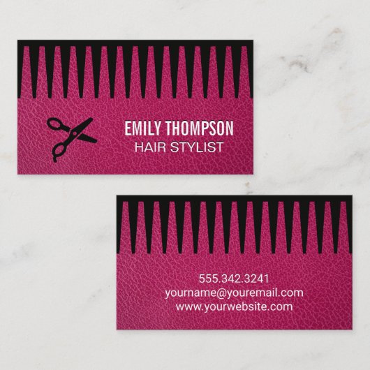 Roze leder | Comb | Schapen Visitekaartje (Voorkant / Achterkant)