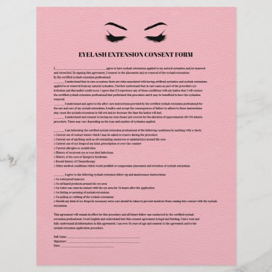 Roze leder EYELASH-UITBREIDINGSFORMULIER Flyer (Voorkant)