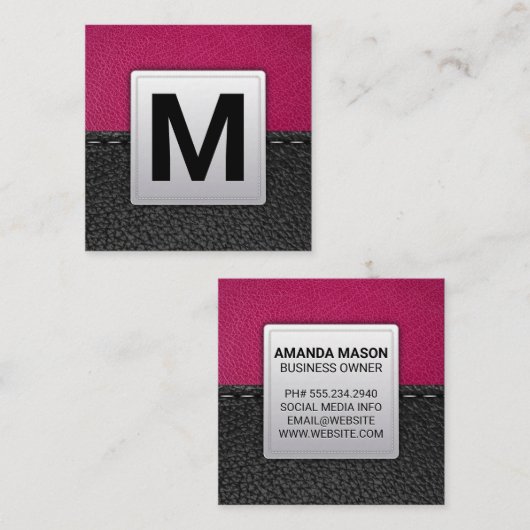 Roze leder | Gesitteerd leder Vierkante Visitekaartje (Voorkant / Achterkant)