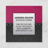 Roze leder | Gesitteerd leder Vierkante Visitekaartje (Achterkant)