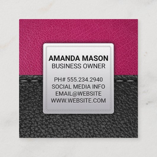Roze leder | Gesitteerd leder Vierkante Visitekaartje (Achterkant)