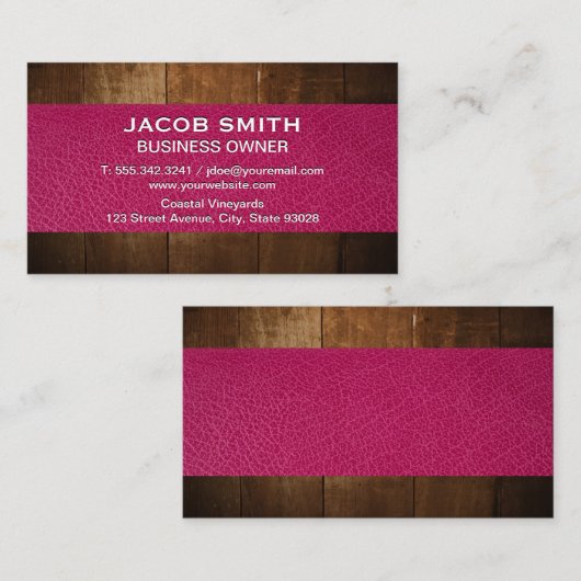 Roze leder | Houtsim Visitekaartje (Voorkant / Achterkant)