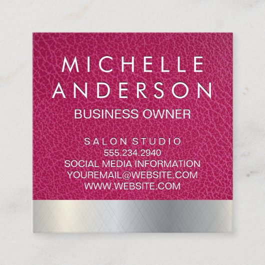 Roze leder metaal klantenkaartje (Voorkant)