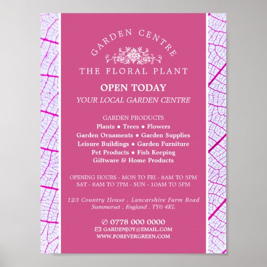 Roze leder, tuincentrum, tuinbouwkundige poster (Voorkant)