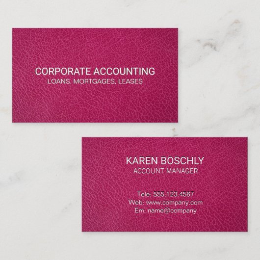 Roze lederen achtergrond visitekaartje (Voorkant / Achterkant)
