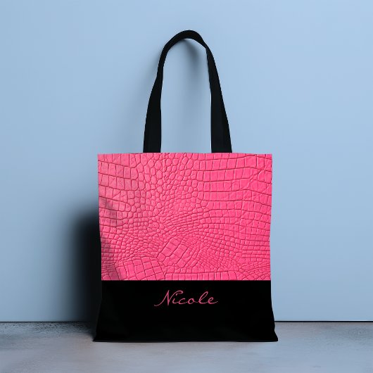 Roze lederen getextureerde gepersonaliseerde Canva Tote Bag