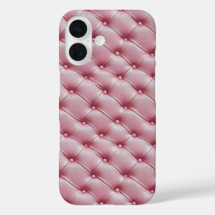 Roze lederen gewatteerde patroon iPhone 16 hoesje