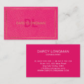 Roze lederen graan look zwart houtskool goud visitekaartje (Voorkant / Achterkant)