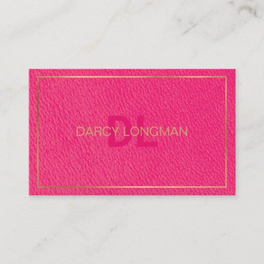 Roze lederen graan look zwart houtskool goud visitekaartje (Voorkant)