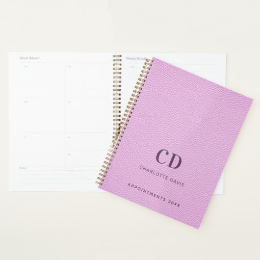 Roze lederen monogram initialen 2026 planner (Display)