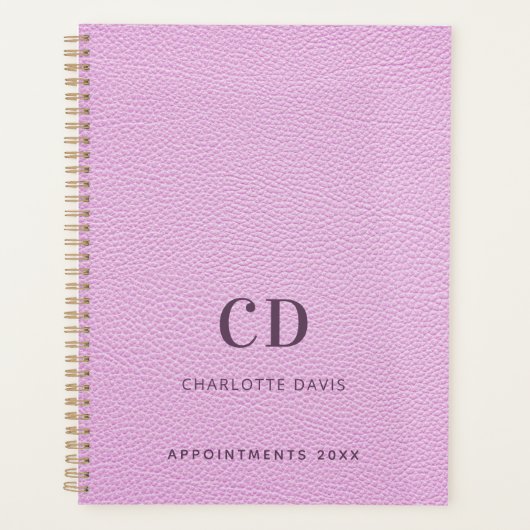 Roze lederen monogram initialen 2026 planner (Voorkant)