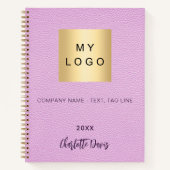 Roze lederen naam script business logo notitieboek (Voorkant)