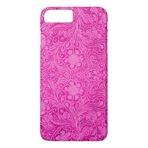 Roze lederen print bloemmotief 	iPhone 8/7 plus hoesje