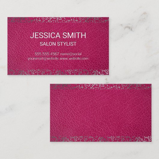 Roze lederen textuur | Zilvervormd patroon Visitekaartje (Voorkant / Achterkant)
