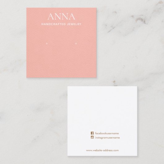 Roze lederen voorloopbeeldscherm met perziken vierkante visitekaartje (Voorkant / Achterkant)