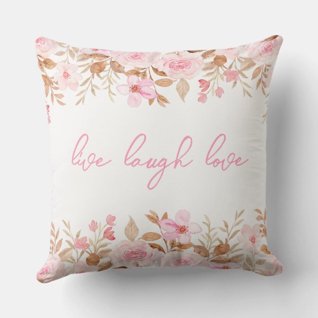 Roze Leef Lachen Liefde  Buitenkussen (Achterkant)