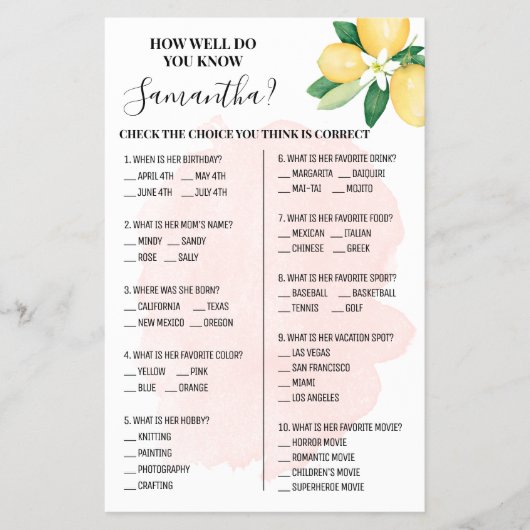 Roze leemons Hoe goed ken je de Kaart van het spel (Voorkant)