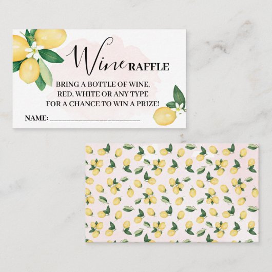 Roze leemons Wijn Raffle Ticket Kaart Vrijgezellen (Voorkant / Achterkant)